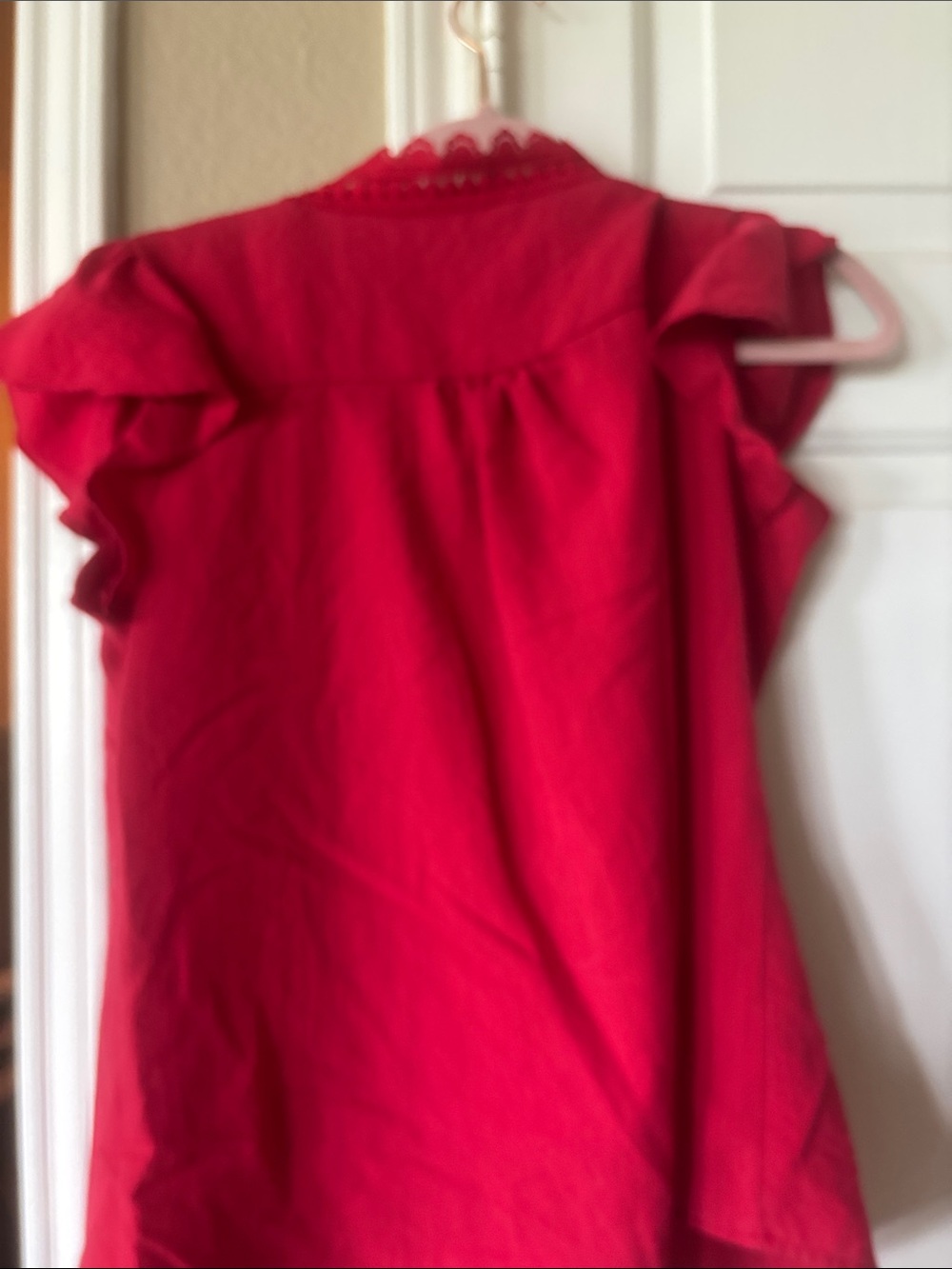 Red Ruffle Sleeve Top - Picture 5 of 6